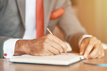 Close up of a professional businessman making notes