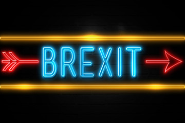 Brexit  - fluorescent Neon Sign on brickwall Front view