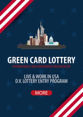 Green Card Lottery banner. Immigration and Visa to the USA.