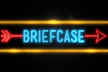 Briefcase  - fluorescent Neon Sign on brickwall Front view