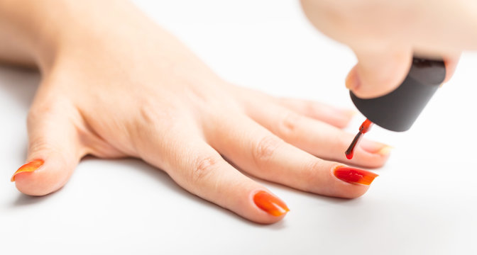 Nail Painting With Red Lacquer