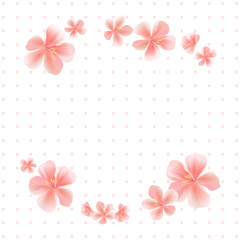 Flying Pink Sakura flowers isolated on White dotted background. Apple-tree flowers. Cherry blossom. Vector