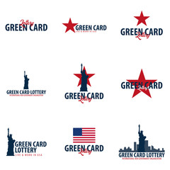 Set of Green Card Lottery logos or emblems. Immigration and Visa to the USA.