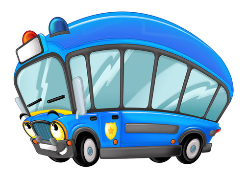 cartoon happy and funny police bus - isolated truck / smiling vehicle 