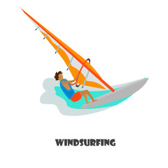 Windsurfing man color illustration for web and mobile design