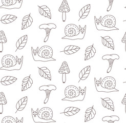 Snails black and white seamless vector pattern