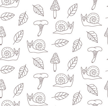 Snails black and white seamless vector pattern