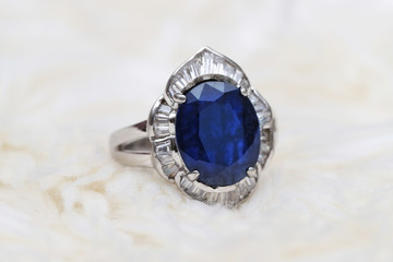 blue gem and diamond ring