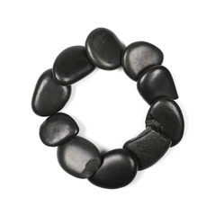 Obraz premium Pile black rocks isolated on white background and texture, top view