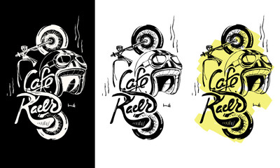 Cafe racer print t-shirt. Motorcycle, helmet - 170026027