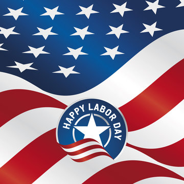 Happy Labor Day USA flag star ribbon background