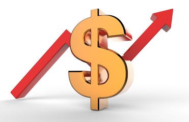 Upward growth arrow with 3d dollar symbol sign. Economic growth concept. 3d illustration.