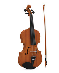 Fototapeta na wymiar Aged Violin with Bow Isolated