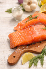raw salmon with ingredient