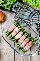 Green bean wrapped in smoked bacon