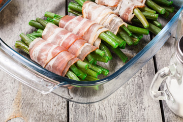 Green bean wrapped in smoked bacon