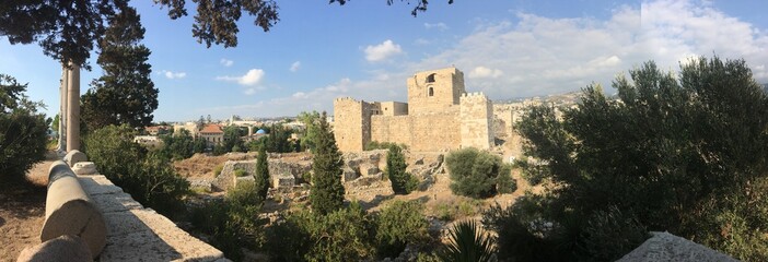 Byblos historical ruins citadel in Lebanon panoramic view