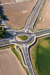 aerial view of roundabout in the city in the summer