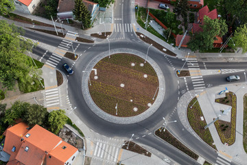aerial view of roundabout in the city in the summer