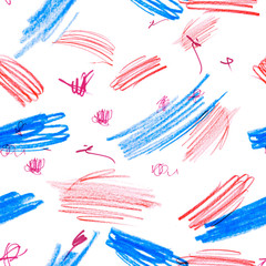 Seamless pattern with a creative texture. Illustration of colored pencils background. Pencil lines. Children's drawings.