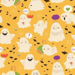 Seamless pattern ghosts emoticon halloween