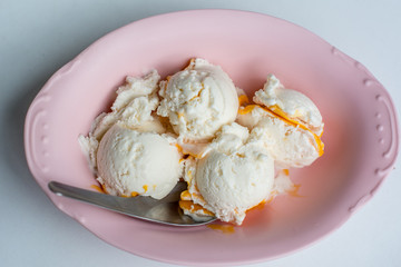 Thai Egg Coconut Ice Cream. Coconut milk ice cream with frozen yolk thai style dessert