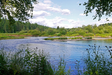 Fresh forest river. River Serga, Natural Park Deer Streams, Sverdlovsk oblast, Russia.