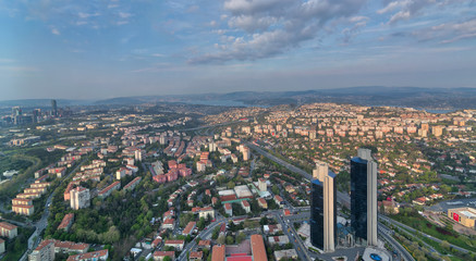 Fototapeta premium Istanbul city view from Istanbul Sapphire skyscraper overlooking the Bosphorus before sunset, Istanbul, Turkey