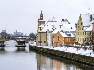 Regensburg, Stadtansicht Donauufer, Deutschland, Süddeutschland