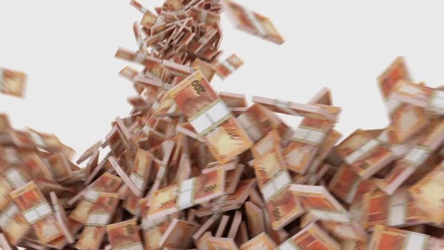 South African Rand 200 Notes Flow In Slow Motion. Alpha. 3d Render, 3d Animation