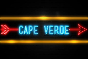 Fototapeta premium Cape Verde - fluorescent Neon Sign on brickwall Front view