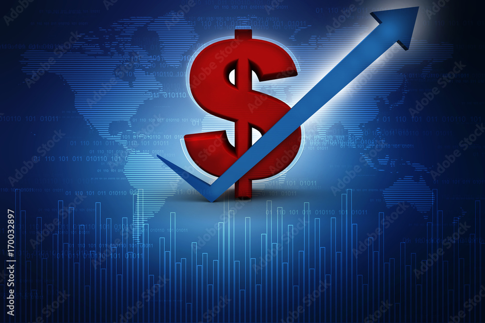 Poster 3d rendering Dollar symbol with up arrow