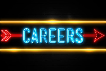 Careers  - fluorescent Neon Sign on brickwall Front view