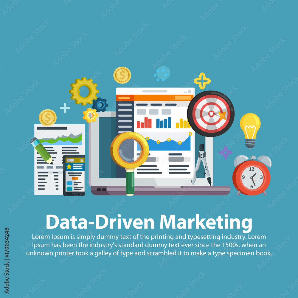 Poster business growth analytics and valuation development. data driven marketing strategy. web template in