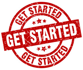 get started round red grunge stamp