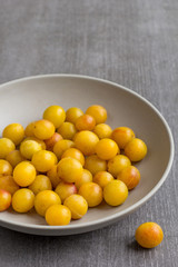 fresh mirabelle plums in a grey setting