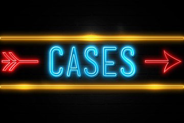 Cases  - fluorescent Neon Sign on brickwall Front view
