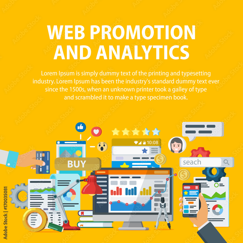 Poster web promotion and analytics of information. internet commerce, social networks, interaction with use