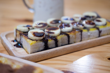 Toasts with banana chocolate sauce