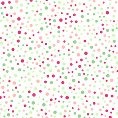 Colorful polka dots seamless pattern on black 20 background. Enchanting classic colorful polka dots textile pattern. Seamless scattered confetti fall chaotic decor. Abstract vector illustration.
