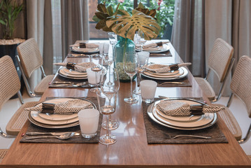 luxury table set on wooden dining table