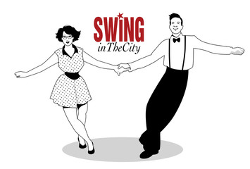 Funny couple dancing swing, rock or lindy hop