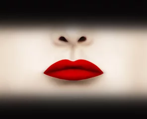 Gordijnen Rode scharlaken lippenstift © vali_111