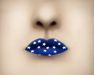 Afwasbaar Fotobehang Surrealisme Blauwe lippen en witte sterren