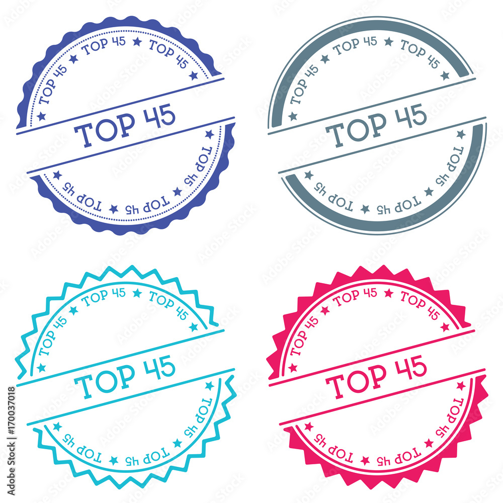 Poster top 45 badge isolated on white background. flat style round label with text. circular emblem vector 