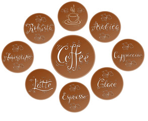 Coffee stickers set with handlettering.
