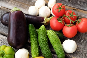Useful fresh vegetables and mushrooms from the garden 