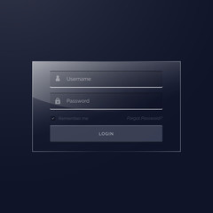 login template design in glass style and dark theme