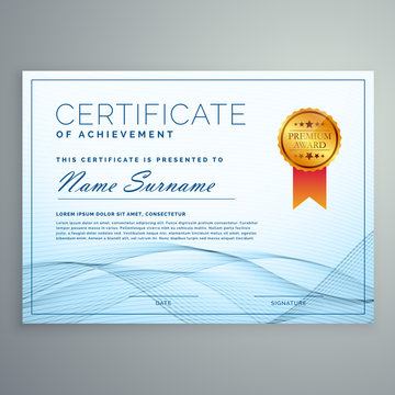 abstract certificate award design tempate with blue wavy shapes
