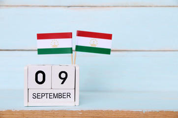 SEPTEMBER 9 Wooden calendar Concept independence day of Tajikistan and Tajikistan national day.with space for your text